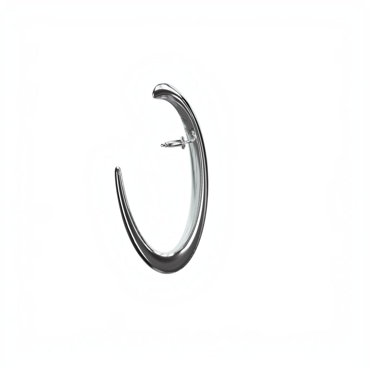 YFS Designs silver-tone sculptural hoop earrings with a sleek, curved snake fang silhouette and high-polish finish.