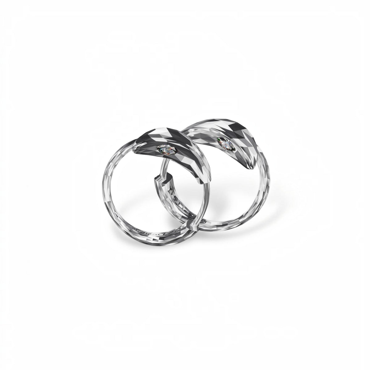 YFS Designs snake huggie earrings in polished silver with sparkling 1.5x3mm moissanite stone accents