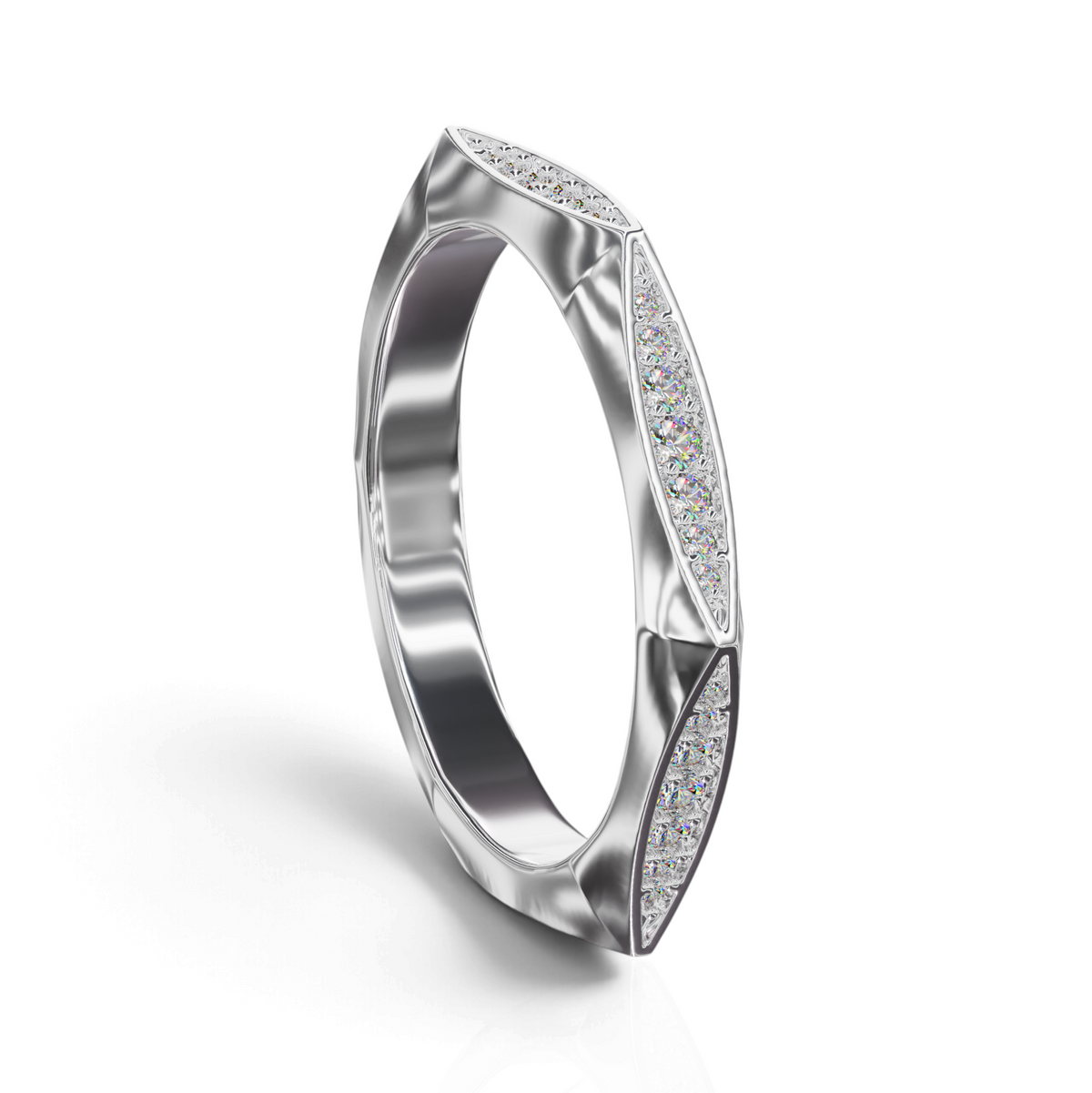 YFS Designs Star geometric band ring in polished silver with pavé-set stones in an angular channel setting