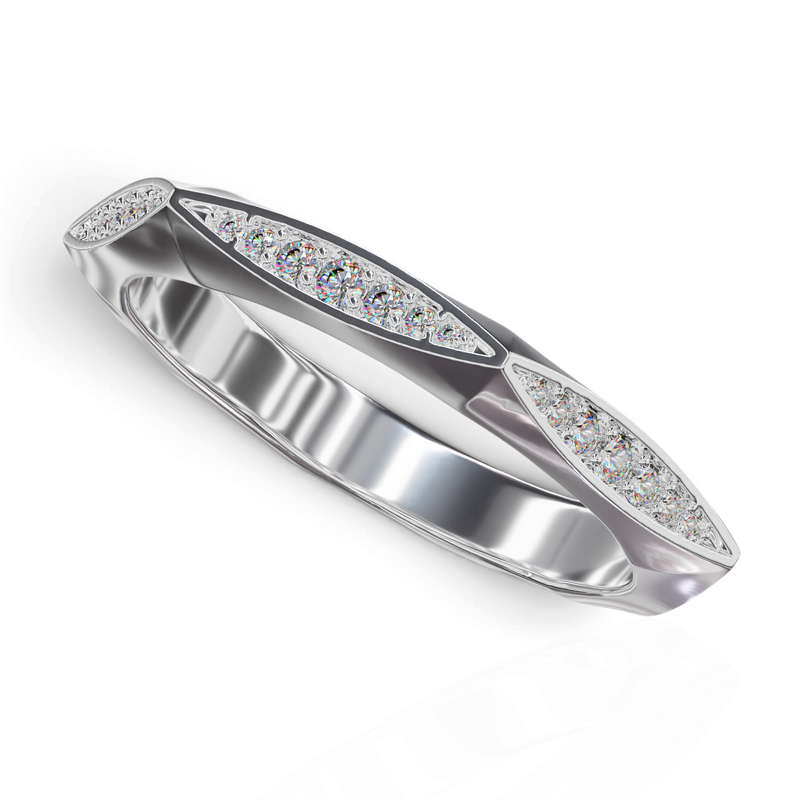 YFS Designs Star band ring in polished silver with geometric pavé-set stones in angular channels.