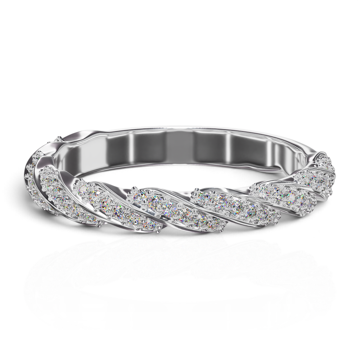 YFS Designs Alicia twisted rope stackable ring with lab-grown round diamonds in polished 14K white gold