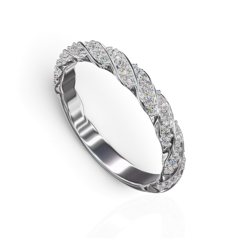 YFS Designs Alicia twisted rope stackable ring in polished 14K white gold with lab-grown round diamonds.