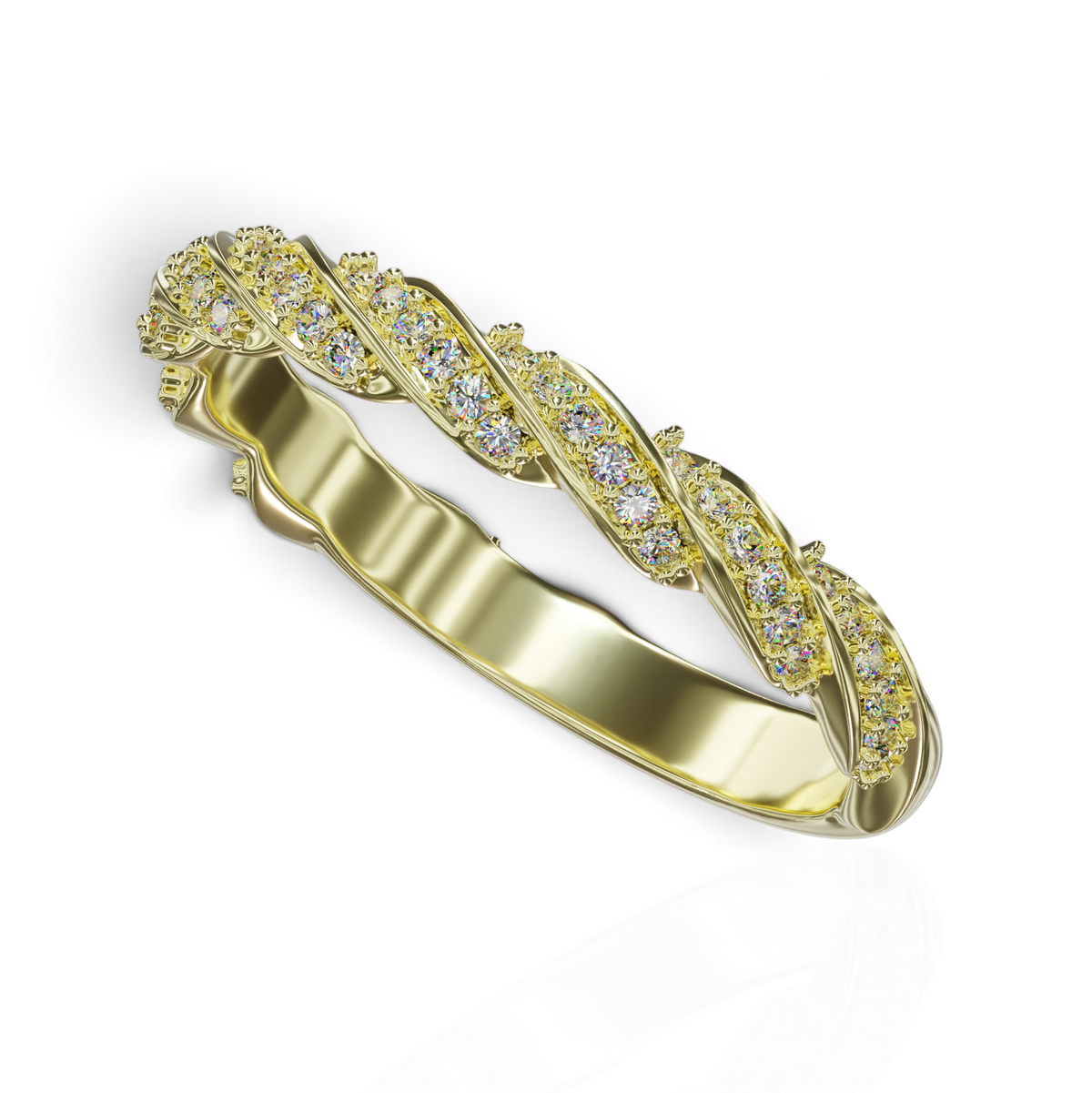 YFS Designs Alicia twisted rope stackable ring in yellow gold with lab-grown round diamonds
